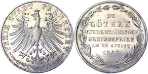 Germany Frankfurt  2 Gulden 1849 Goethe ... 