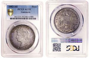 Guatemala Republic  1 Peso 1882 AE KM 208.  ... 