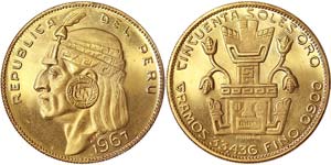 Peru Republic  50 Soles de oro 1961 Ø 34 mm ... 