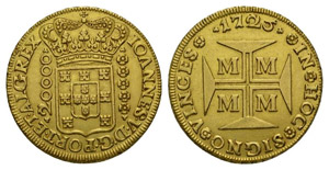 Brazil 1725 20`000 Reis in Gold ... 