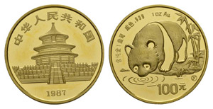 China 1987  100 Yuan, Gold 31.1g  ... 