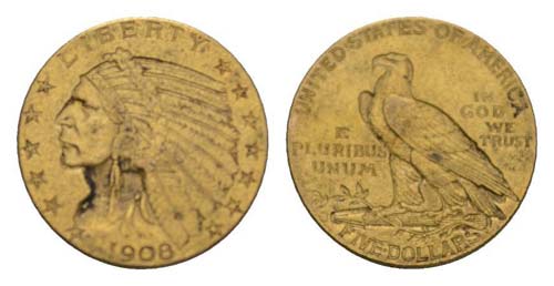 USA 1908 - USA 1908 5 Dollar Gold ... 