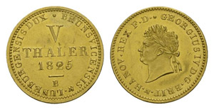 Brunswick 1825 5 Thaler Gold 6.6g FB 1159 ... 