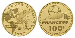 France 1997 100 Francs Gold 17g soccer KM ... 