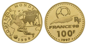 France 1998 100 Francs Gold 17g KM 1170 ... 