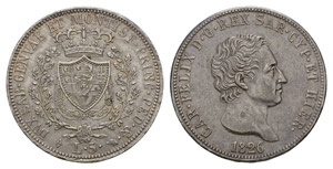 Sardinia 1826 5 Lire silver 25g KM 116.2 ... 