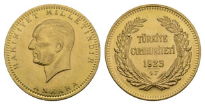 Turkey 1923 500 Kurush Gold 36.1g KM 559 ... 