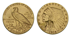USA 1914  1/2 Dollar Gold 4.2g Indian head ... 
