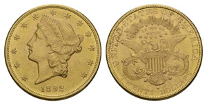 USA
20 Dollars 1892 S, with motto and Twenty ... 
