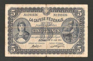 Schweiz 1914 5 Franken Staatskasse Note 10 ... 
