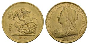 England Victoria (1837 - 1901) 5 Pfund 1893. ... 