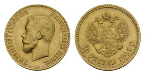 Russland Russia  1901 10 Rubel Gold Bitkin 9 ... 