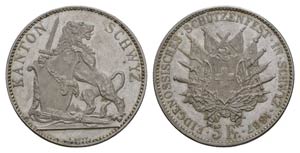 Schweiz Switzerland 5 Franken 1867. Schwyz. ... 