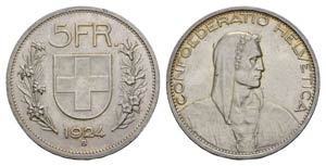 Switzerland Schweiz, AR 5 Franken 1924 B, ... 