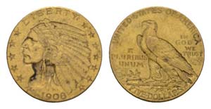 USA 1908 - USA 1908 5 Dollar Gold 8.35g ... 