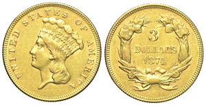 Stati Uniti 3 Dollari 1874 - Stati ... 