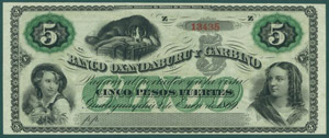 Argentina 5 Pesos Forte 02/01/1869 ... 