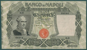 Banco di Napoli 500 Lire 7/12/1909 ... 
