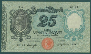 Banco di Napoli 25 Lire 17/8/1918 ... 
