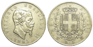 Regno d’Italia 5 Lire 1865 ... 