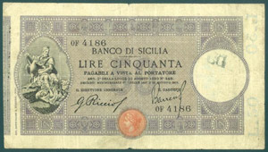 Banco di Sicilia 50 Lire 22/6/1915 ... 