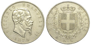 Regno d’Italia 5 Lire 1870 Roma ... 