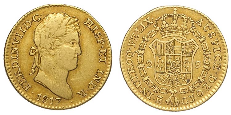 Spain, Ferdinand VII, 2 Escudos ... 