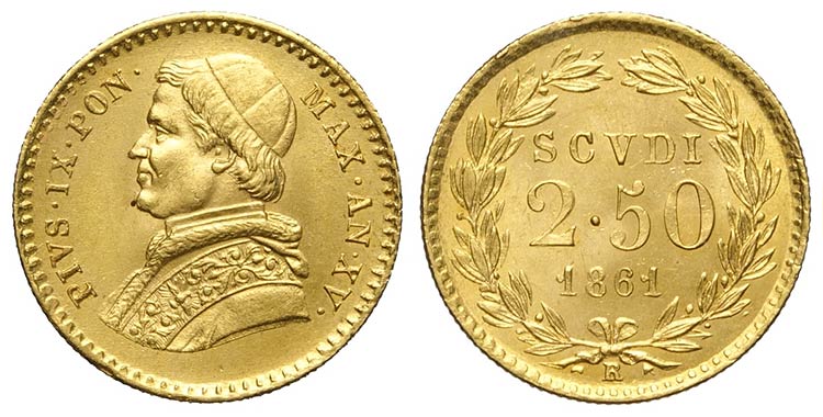 Roma, Pio IX, 2,50 Scudi 1861, Au ... 
