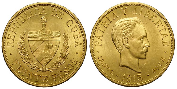 Cuba, Republic, 20 Pesos 1915, Au ... 