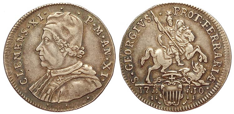 Ferrara, Clemente XI, Testone 1710 ... 