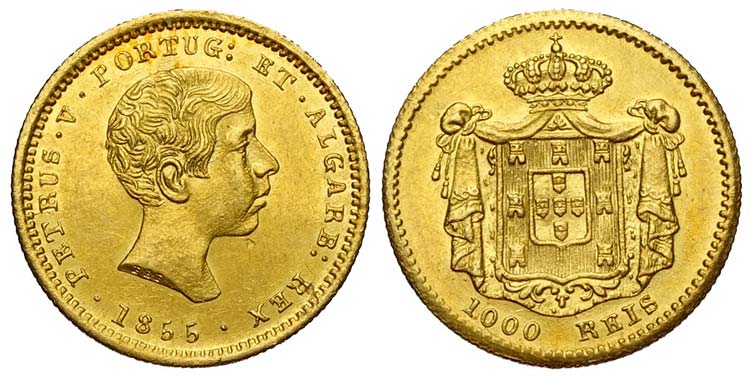 Portugal, Pedro V, 1000 Reis 1855, ... 