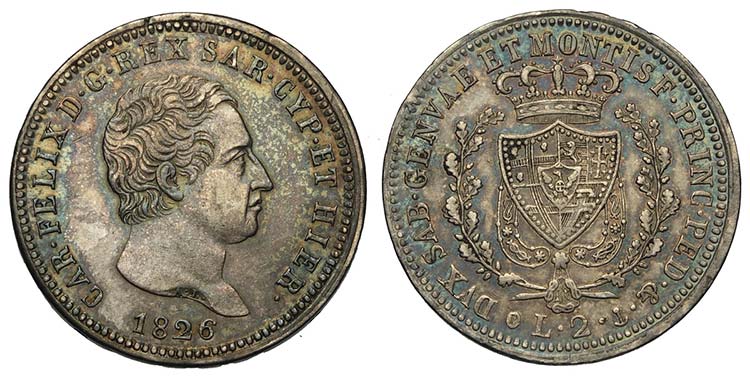 Savoia, Carlo Felice, 2 Lire 1826 ... 