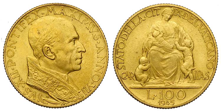 Roma, Pio XII, 100 Lire 1945, RR ... 