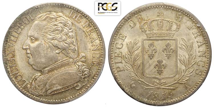 France, Louis XVIII, 5 Francs ... 