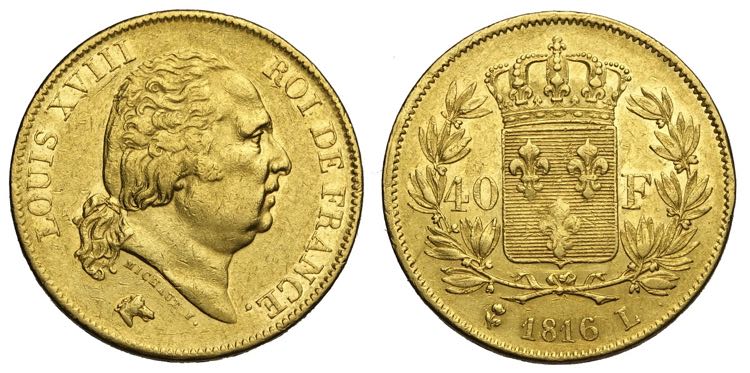 France, Louis XVIII, 40 Francs ... 