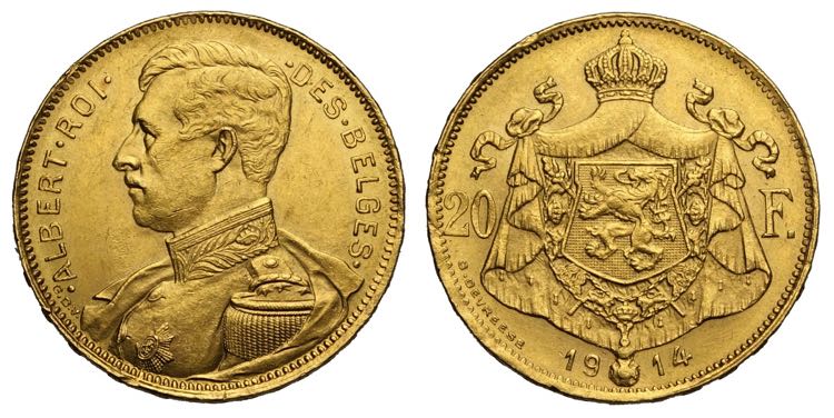 Belgium, Albert I, 20 Francs 1914 ... 