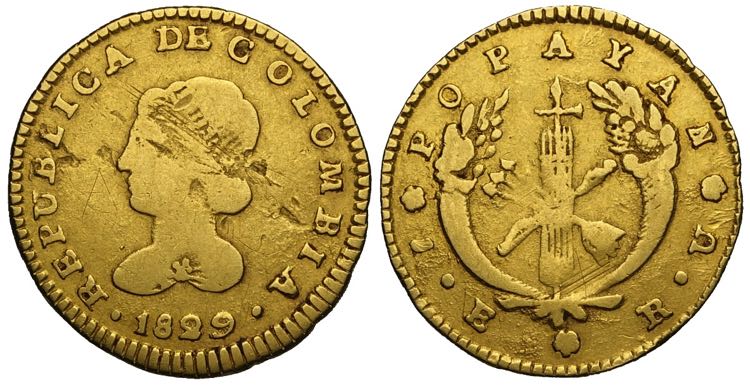 Colombia, Republic, Escudo 1829 ... 