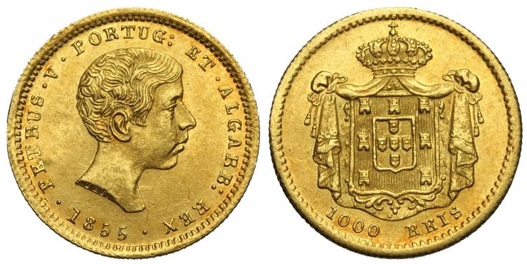 Portugal, Pedro V, 1000 Reis 1855, ... 