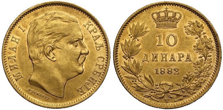 Serbia, Milan I, 10 Dinara 1882-V, ... 