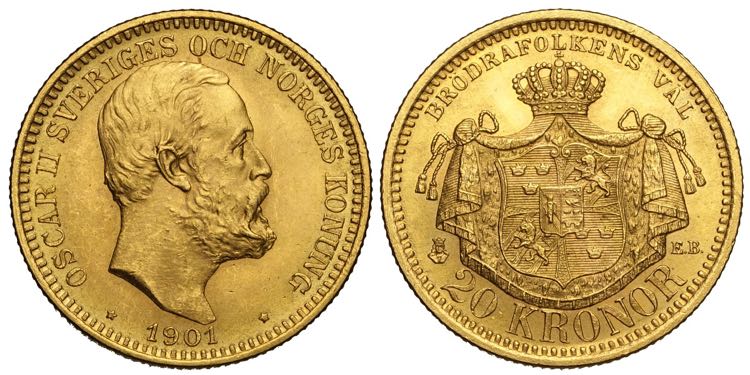 Sweden, Oscar II, 20 Kronor ... 