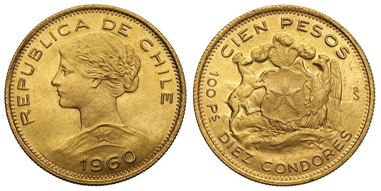 Chile, Republic, 100 Pesos 1960, ... 