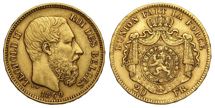 Belgium, Leopold II, 20 Francs ... 