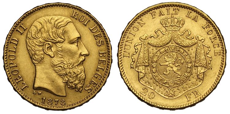 Belgium, Leopold II, 20 Francs ... 