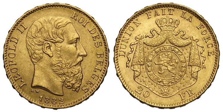 Belgium, Leopold II, 20 Francs ... 