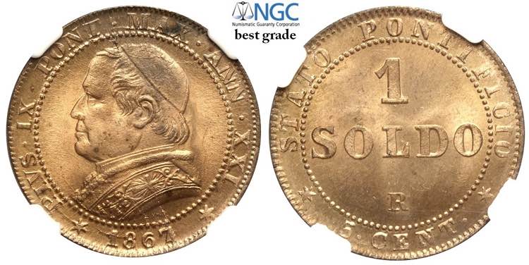 Roma, Pio IX, Soldo 1867 anno XXI ... 