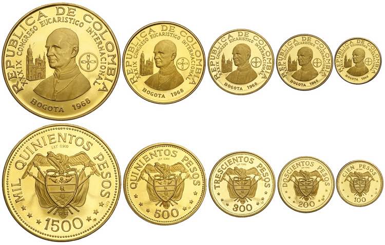 Colombia, Gold Proof Set 1968 (5), ... 