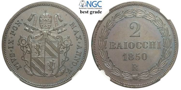 Roma, Pio IX, 2 Baiocchi 1850-R ... 