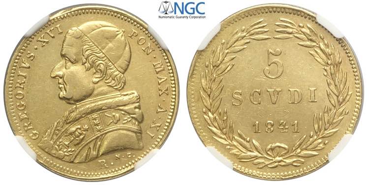 Roma, Gregorio XVI, 5 Scudi 1841-R ... 