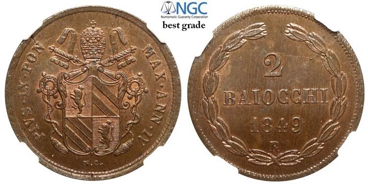 Roma, Pio IX, 2 Baiocchi 1849-R ... 