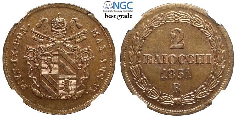 Roma, Pio IX, 2 Baiocchi 1851-R ... 